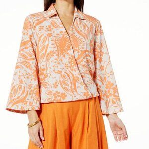 Everyday Jones Blue White Floral Collared Paisley Crossover Blouse M